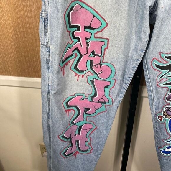 Wrangler Faith Bratz Custom Hand Painted Rigid Denim Jeans Size 38x34 - Picture 6 of 12